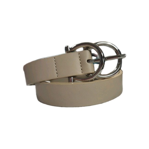 Vince Camuto Belt, Beige Cream Nude Silver Double Ring, Medium - Picture 1 of 5